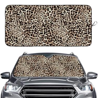 Imagem de Guarda-sol de para-brisa com estampa de leopardo, para-sol de janela frontal para carro, SUV, caminhão, 150 cm x 76 cm, capa dobrável para viseira refletor de raios UV