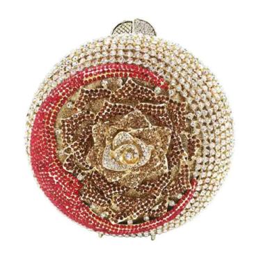Imagem de RomanticDesign Bolsa feminina lua flor noite redonda luxo brilhante strass noiva bolsa clutch festa baile banquete, Lua vermelha