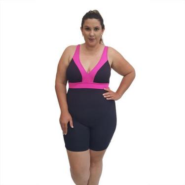 Imagem de Macaquinho Natação Light Plus Size Preto e Pink com Sustentação - Stw 