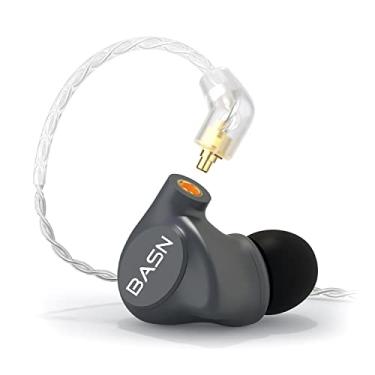 Imagem de Fones de ouvido HiFi intra-auriculares, fones de ouvido com gravador de metal BASN com 2 cabos destacáveis, três controladores (1 dinâmico + 2 Knowles BA), música isolante de ruído nos ouvidos., Cinza
