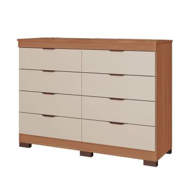 Imagem de Cômoda Isadora 8 Gavetas Em Mdf Premium Kit De Pés Tuboarte Freijo Com Off White