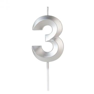 Imagem de Vela Design Prata Número 3 - Silverfestas - SILVER PLASTIC