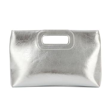 Imagem de Freie Liebe Bolsas de mão femininas de couro sintético formal para noite, para casamento, coquetel, formatura com corrente, Prata