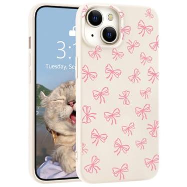 Imagem de LuminousGuard Capa para iPhone 15 Pro Max, linda capa de telefone kawaii rosa laço branco líquido silicone líquido slim fit capa protetora de borracha gel macio para mulheres e meninas