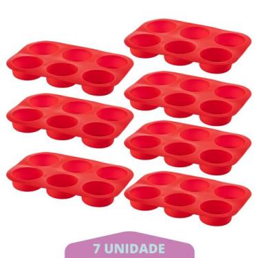Imagem de Kit 7 Assadeiras Silicone Cupcake Retangular Sortida Bolinho - QUALITY