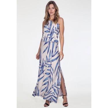 Imagem de Vestido Longo Malha Trapézio com Elástico na Cintura Bambu Azul - Amaz