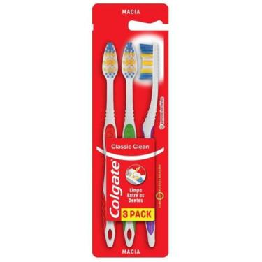 Imagem de Escova Dental Macia Colgate Classic Clean Com 3 Unidades, Colorido, 3