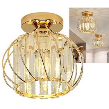 Imagem de  Luminária Em Cristal Legitimo K9 Sobrepor Teto Redondo 20cm Dourado P
