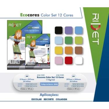 Imagem de Papel Bloco Criativo Ecocores  Color Set A4 12 Cores - RIDET - 110g C/