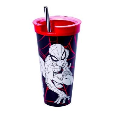 Imagem de Copo 1 em 1 Infantil Plasútil Homem Aranha com Canudo 540ml