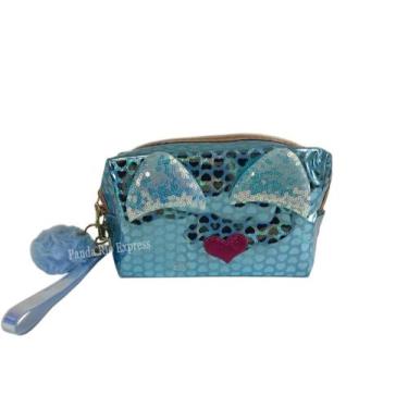 Imagem de Necessaire Organizadora Holográfica Gatinho Com Chaveiro de Pompom - G