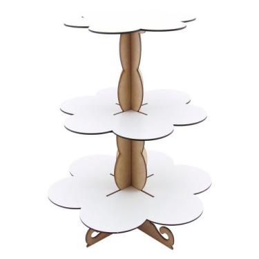 Imagem de Torre Porta Doces 3 Bandejas Babado Linha Premium - Mdf Branco - Moder