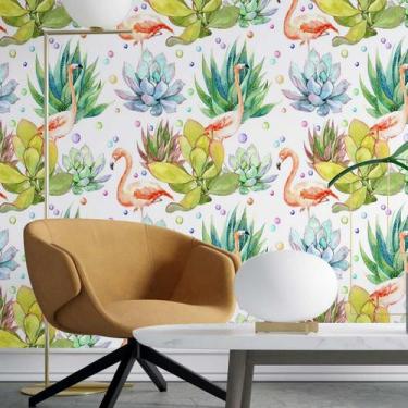 Imagem de Papel de Parede Adesivo Flamingos Cactos N03100 0,58X2,5M - Adesivo BR