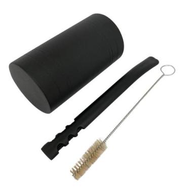 Imagem de Kit tereré cuia copo redondo recartilhado preto 300ml + bomba tela v8 