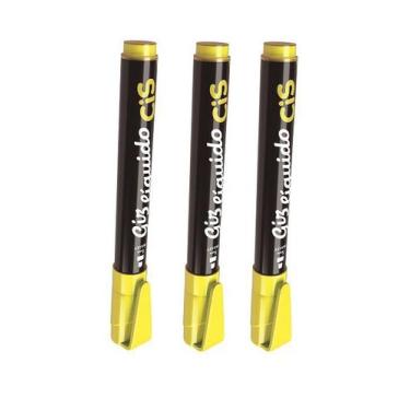 Imagem de Caneta Giz Líquido P/Vidro Lousa Vitrine Amarelo Kit com 3 - CIS