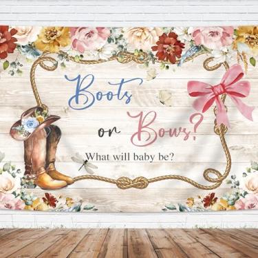 Imagem de Imirell Botas ou laços, pano de fundo revelador de gênero 19 x 13 cm, caubói ou vaqueira, tecido de poliéster para chá de bebê, rústico, madeira, floral, fotografia, fundos, fotos, decoração