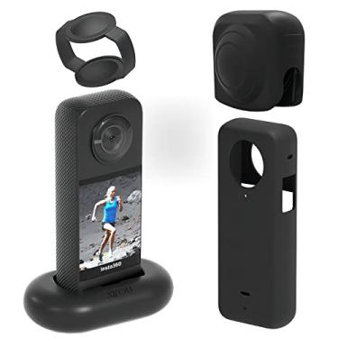 Imagem de qmhaonan Tampa de lente, capa de silicone, base de mesa para acessórios Insta360 X3