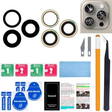 Imagem de 2 peças de reposição para lente de câmera traseira original Soaosdr para iPhone 15 Pro Max de 6,7 polegadas com adesivo pré-instalado + kit de ferramentas de reparo + manual de instalação