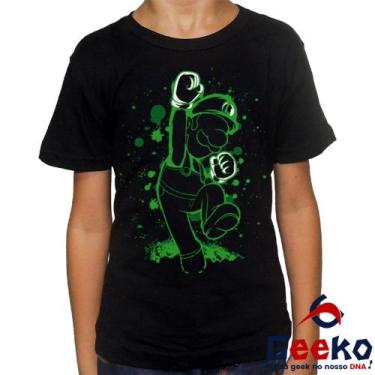 Imagem de Camiseta Infantil Luigi 100% Algodão - Super Mario Bros - Geeko, Preto
