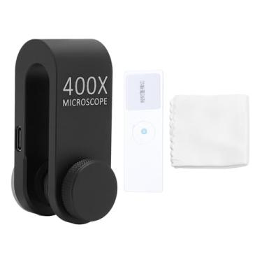 Imagem de Lente de Microscópio para Telefone Com Braçadeira de Luz LED Universal de Alta Definição 400X Lente de Microscópio para Câmera de Telefone Micro Lente de Telefone para Biologia,