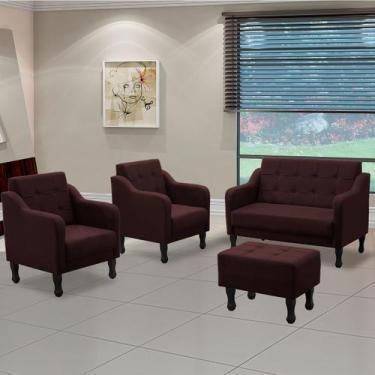 Imagem de Kit Namoradeira 2 Poltronas Puff Bella Suede Bordo - Maitê Moda Casa