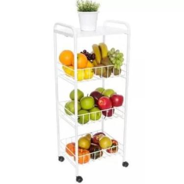 Imagem de Fruteira De Chão 3 Cestos Andares Metal Rodinhas Cozinha - METALTRU