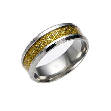 Imagem de JAJAFOOK Anel de aço inoxidável masculino feminino de 8 mm, estrela de Davi, tamanho do anel: 6-13, Metal, Sem pedra preciosa