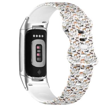 Imagem de Pulseira de silicone macio compatível com Fitbit Charge 5/Fitbit Charge 6 (estilo plano de cavalo) para mulheres e homens