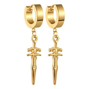 Imagem de OIDEA Brincos pendentes de espada para homens e mulheres: brincos de adaga punk hip hop de aço inoxidável hipoalergênico piercing gótico brincos de argola articulada joias presentes, Aço inoxidável,