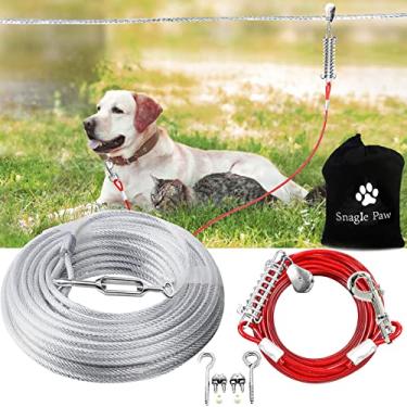 Imagem de Corredor de amarração para cães, sistema de carrinho para cães grandes, cabo de corrida resistente de 15 metros com linha de roldana de 3 metros para cães pequenos, médios e grandes até 56 kg, correndo fora do quintal ou acampamento