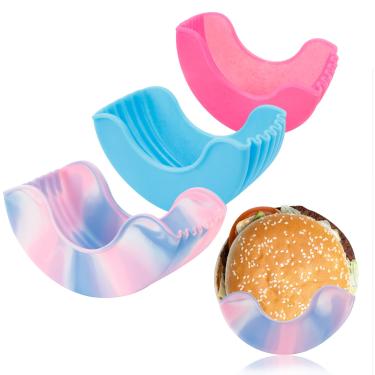 Imagem de Qoyapow 3 pçs hambúrguer retrátil caixa fixa ajustável hambúrguer reutilizável lavável retrátil clipe de hambúrguer suporte de silicone hambúrguer caixa para hambúrguer amantes adultos e crianças (multicolorido)