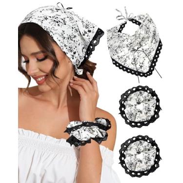 Imagem de Molans Lenço de cabelo floral 3 peças para mulheres, lenço de cabeça de chiffon com elástico (preto/branco)