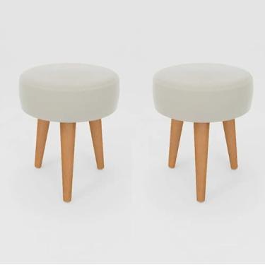 Imagem de Conjunto 2 Banqueta Baixa Cozinha 48cm Estofada Off-White Madeira Maciça Urban