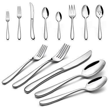Imagem de LIANYU Conjunto de Talheres de 23 Peças para Serviços Pesados para 4, Conjunto de Talheres de Aço Inoxidável com Utensílios de Servir, Talheres Grossos, Utensílios de Alimentação I (23, Prata)