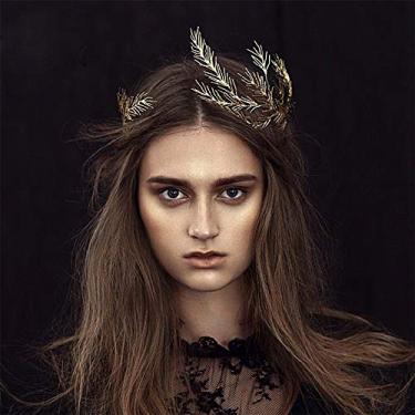 Imagem de Anglacesmade Tiara de folha de noiva, coroa, ramos, faixa de cabeça vintage, rainha deusa, cabelo, videira, casamento, formatura, concurso, festival, joias de cabelo para mulheres e meninas, One Size