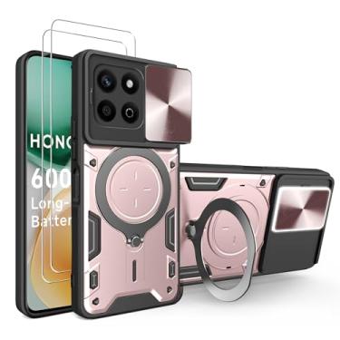 Imagem de WRTBS Capa de celular para Honor X7C com protetor de tela de vidro, [2 unidades] Capa protetora de câmera deslizante embutida, capa protetora de corpo inteiro militar - ouro rosa