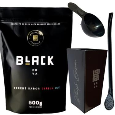 Imagem de Kit Para Tereré Black Erva Mate 500g + Copo Cuia Quadrado Acrílico + Bomba Clássica Preta (CEREJA ICE)
