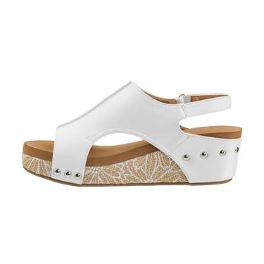 Imagem de Corkys Footwear Sandália feminina Volta II Wedge – Cunha acolchoada de 5 cm, fecho de velcro para conforto e estilo, perfeita para roupas casuais e elegantes, uso durante todo o dia, Combo branco, 38