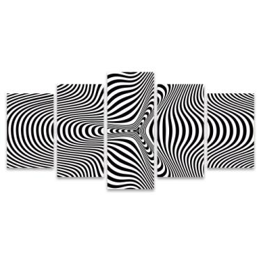 Imagem de Kit Quadros Mosaico Ilusão Quarto Branco Preto Linhas - Deliquadros, M