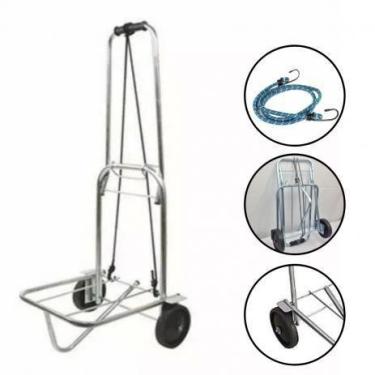 Imagem de Carrinho Mão Dobrável Bagagem Maleiro Carga 100kg + Elastico - Naciona