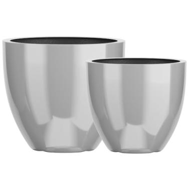Imagem de Kit 2 Vasos Cachepot Fibra Vidro 57cm E 45cm Plantas Cores (Prata)