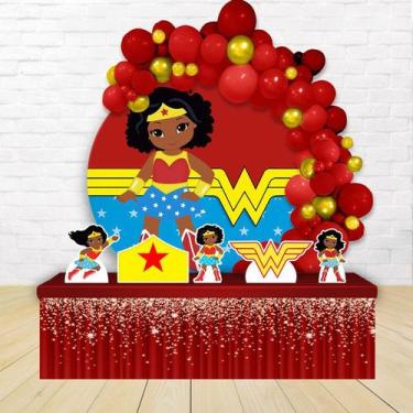 Imagem de kit festa painel redondoDecoração Mulher Maravilha Cute Negra 1,50 Diâ