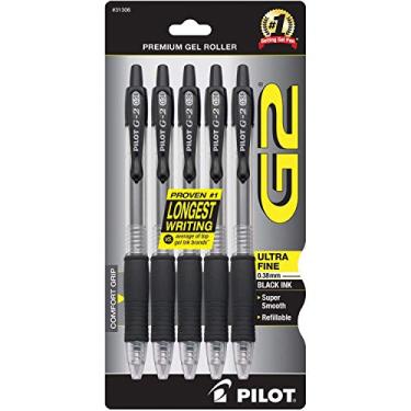 Imagem de Pilot, Canetas rolo de gel premium G2, ponta ultrafina de 0,38 mm, pacote com 5, preta