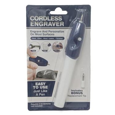 Imagem de Caneta gravadora sem fio - Ponta revestida de diamante de precisão para gravação personalizada em metal, madeira, vidro e mais com aderência contornada, operação por botão de pressão e ponta extra