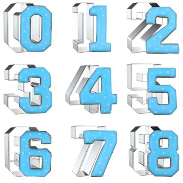 Imagem de Xzhloym Conjunto de cortadores de biscoito com número de 7,6 cm - 9 peças grandes números #0#1#2#3#4#5#6 (#9) #7#8 Shapes Biscuit Fondant Baking Mold - Aço inoxidável