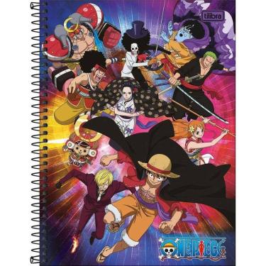 Imagem de Caderno Universitário One Piece Tilibra Capa Dura Espiral - 1 Matéria 80 Folhas Personagens Fundo Colorido