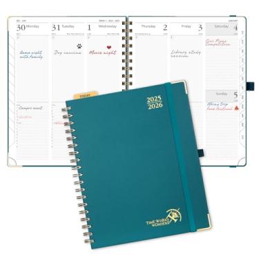 Imagem de POPRUN Agenda acadêmica 2025-2026 (julho de 2025 a junho de 2026), agenda diária semanal e mensal (capa dura de arame - 25 x 20 cm) com horários horários, abas, 100 GSM - verde pacífico