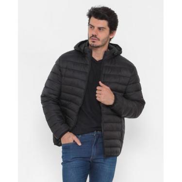 Imagem de Jaqueta Masculina Puffer Preta De Ziper com Touca Removível e Bolsos i