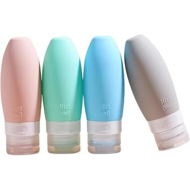 Imagem de Kit Viagem Reutilizáveis Frascos Silicone - 4 Recipientes Flexíveis Shampoo Condicionador Cremes - Pote de Silicone 90ml para Viagem - Dispenser Higiene Portátil Cosméticos