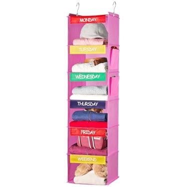 Imagem de Organizador semanal de roupas para crianças – 6 prateleiras – Armário suspenso diário organização de roupas prateleiras etiquetadas com dias da semana de segunda a sexta, dia da semana e fim de semana
